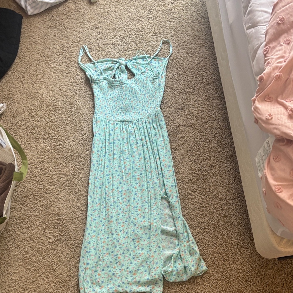 Mint Floral Maxi Dress with Spaghetti Straps